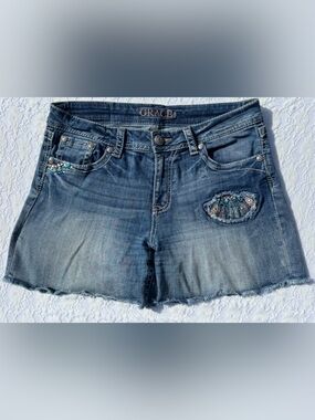 GRACE IN LA Shorts Womens 29 Midi Easy Fit Embellished Pockets Western Gems Raw